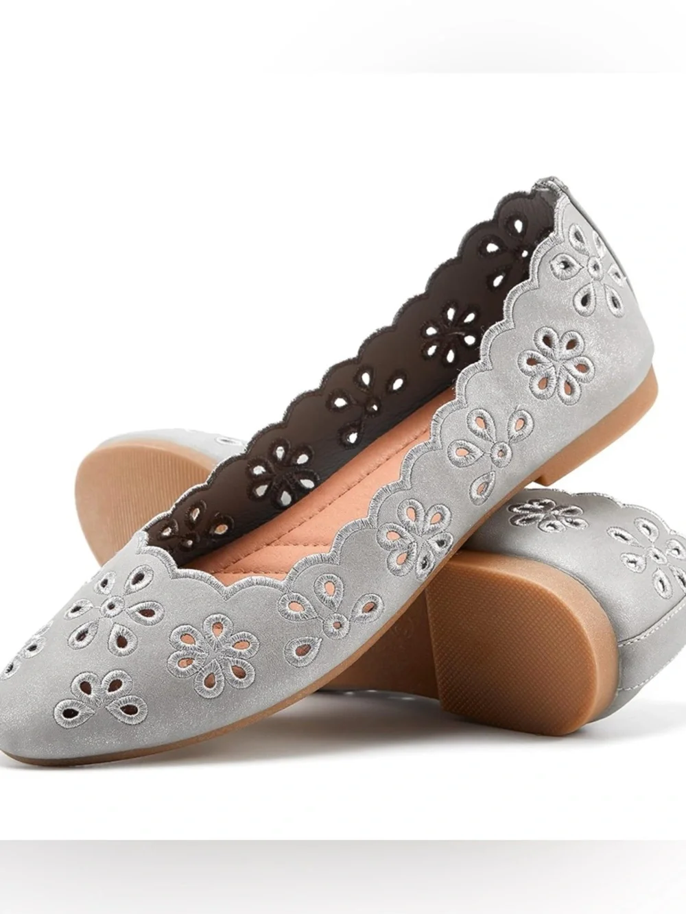 Women’s Grey Ballet Flats Size 7.5 | Eyelet Cutout Slip-On | NWOT